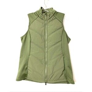 AVIA Fleece Vest Size L Green Olive Full Zip Pockets Mock Neck Sleevless